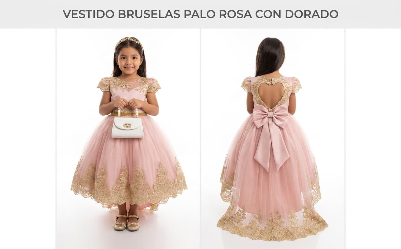 Vestido Bruselas Palo Rosa con Dorado — 2,4,6,8
